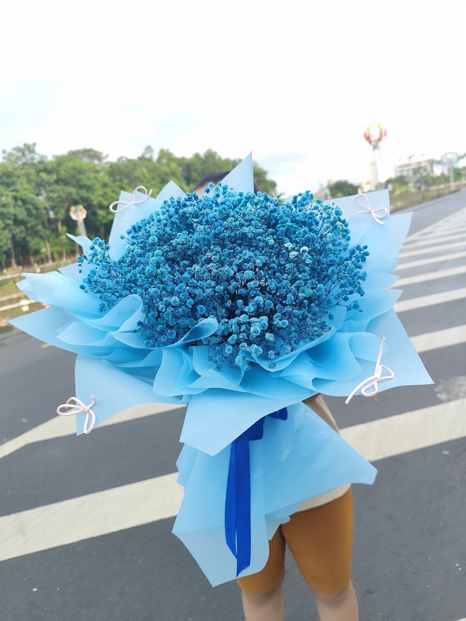 Bó hoa bi khô màu xanh da trời 1